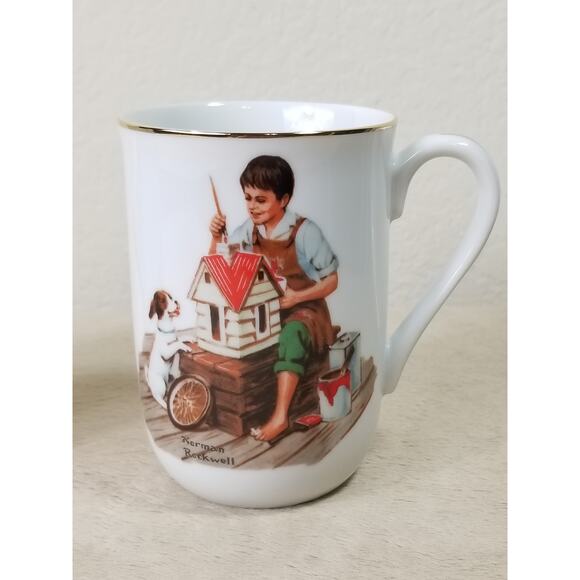 Norman Rockwell Coffee Mug Tea Cup 10oz The Cobbler 1982 A Dollhouse Japan x2 - Picture 3 of 12